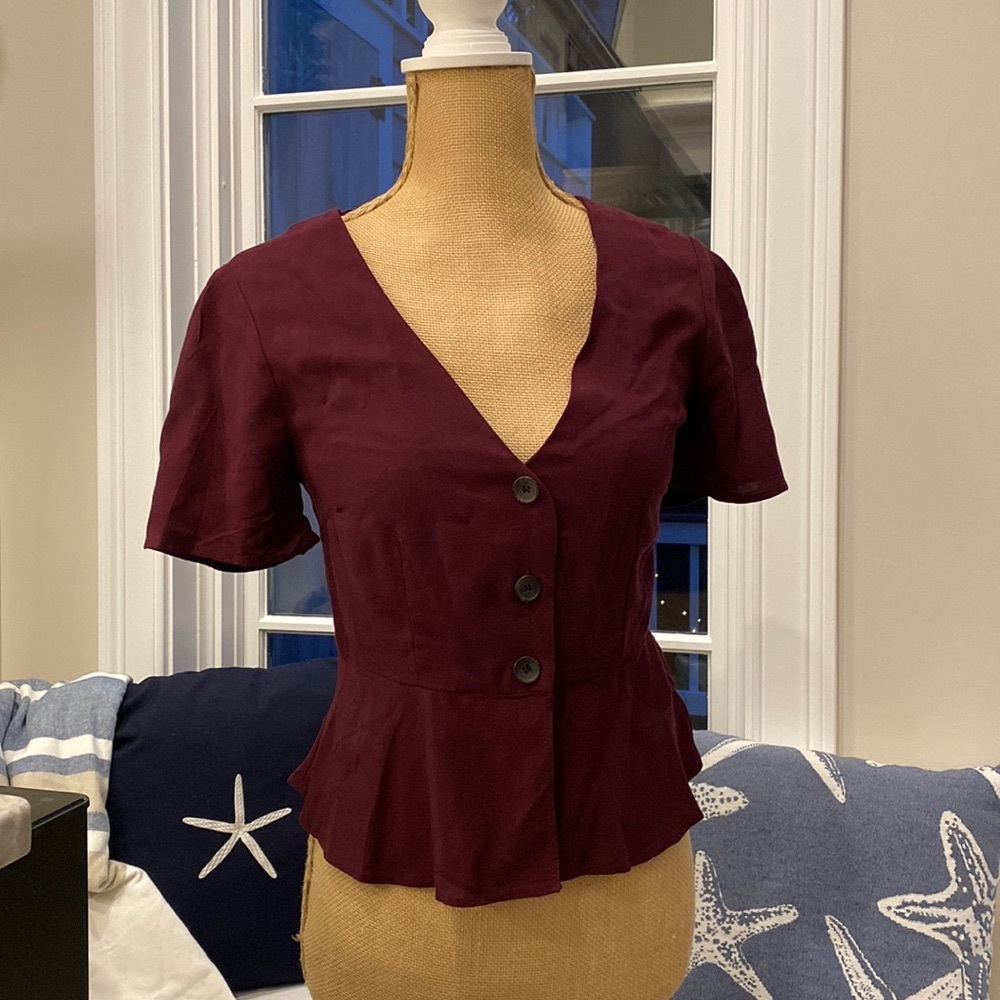 Forever 21 Peplum Deep Purple Button Blouse